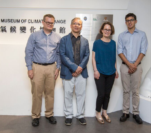 The New York City Climate Museum Launch Project team (from 2nd left to right): Mr Eric Chan, member of the advisory board; Ms Miranda Massie, founder and executive director; and Mr Ethan Cutler, student intern, visiting the Jockey Club Museum of Climate Change with Mr Mike Forsythe, New York Times reporter (1st left)
