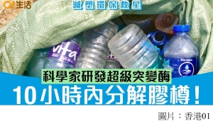 環保新發明！突變酶10小時內分解塑膠逾90%　有效解決廢物污染？(香港01 - 20200423)